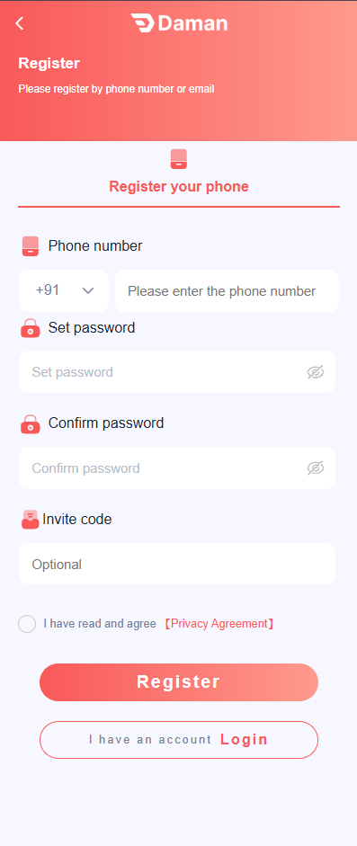 Daman Register Account Form